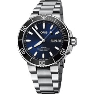 【ORIS 豪利時】水鬼 Aquis 大視窗日曆500米潛水機械錶-藍x銀/45.5mm(0175277334135-0782405PEB)