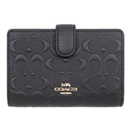 【COACH】黑色浮雕LOGO皮革拉鍊袋中夾