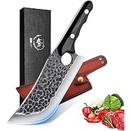 Meat Cleaver, Forged in Fire Knife Huusk Japan Kitchen Chopping Knives High Carbon Steel Boning Knife Heavy Duty Butcher Grilling Knife with Sheath Gift Box for Meat Bone Vegetable Outdoor BBQ Camping