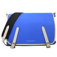 BURBERRY 4074804 三色拼接尼龍帆布斜背郵差包.藍 大【全新福利品】