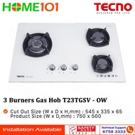 Tecno Glass Cooker Hob 3 Burners T23TGSV - Optic White - LPG / PUB