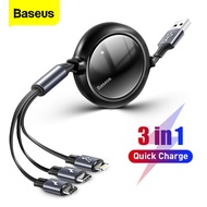 Baseus 3 in 1 Retractable USB Cable For iPhone13 12 11 Pro Max USB Micro Type C Fast Charging Cable For Sumsung Huawei Vivo Oppo Xiaomi Realme