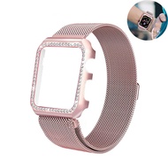 แฟชั่น + เพชรสำหรับ Apple Watch 38mm 40 มม.44 มม.42 สเตนเลสสตีลสายคล้องสายใส่ข้อมือสำหรับ Apple 5 4 3 2 1 วง