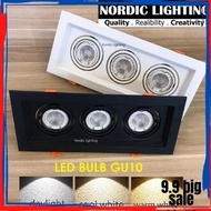 Triple Eyeball Casing C/W Led Bulb GU10 Lamp Holder Led Bulb Spotlight Recessed Downlight Nordic Lighting Triple Head Rectangle Downlight Eyeball Ceiling Light Lampu Hiasan Siling (EB-GU10-1-2-3)