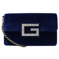 GUCCI 大G水鑽LOGO翻蓋絨布翻蓋斜背包(深藍)