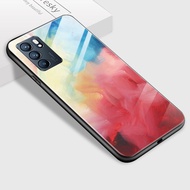 Casing OPPO Reno6 4G Reno 6, 5G Reno 6 Pro 5G Mewah Seni Marmer Lukisan Minyak Pelangi Gradien Glossy Pelindung Belakang Kaca Antigores