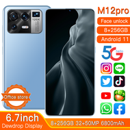 【 5G + Gratis Ongkir + Ready】hp M12 Pro 8GB RAM 256GB ROM Smartphone Android 11.0 6.7 Inch Layar Penuh Ponsel 32MP + 50MP Battery 6800Mah Ponsel Pintar MTK6889 Jaringan 4G Ponsel M12pro Handphone
