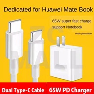 ของแท้สำหรับ Huawei 65W PD ที่ชาร์จเร็วมาก,พร้อมสาย Type-C สองเส้นสำหรับแล็ปท็อป Macbook X Pro 13 14 15 Huawei Honor Matebook สีขาว