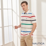 Nautica清新細條紋短袖POLO衫-白色