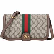 GUCCI Ophidia 經典織帶手拿/斜背風琴包(烏木色)