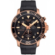 【TISSOT 天梭】Seastar 1000海洋之星300米潛水三眼計時錶-45mm/黑x金(T1204173705100)