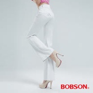 BOBSON 高腰頭鑽飾伸縮喇叭褲 (白色9050-80)