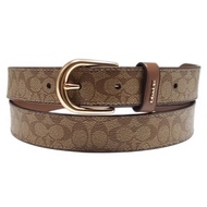 COACH 經典LOGO 牛皮女用窄版皮帶-卡其色
