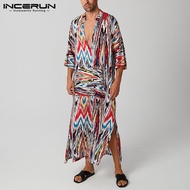 (Muslim) INCERUN Jubah Pria Muslim, Jubah Kaftan Lengan Panjang Saudi Judba Floral Kaftan Islami, Jubah Pria