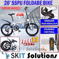 【SG READY STOCK】20 Inch SSPU Foldable Bicycle with Spoke Wheel Tyres, FREE 11 GIFTS, Shimano 7 Speed Gear Shifter, Rear Derailleur, Fully Assembled Lightweight 20' Folding Bike Bicycle Outdoor High Carbon Steel for Adults Kids