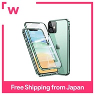 IPhone12 Mini Case/ฝาครอบกันชนอลูมิเนียม Clear ใสสองด้านด้านด้านหน้าและด้านหลังแม่เหล็กแก้ว Cool อลูมิเนียมกันชนด้านข้างแฟชั่น Apple iPhone 12 Mini [iPhone 12 Mini (สีเขียว)]