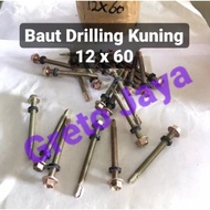 ( 12x60 ) Baut Drilling Kuning 6cm SDS Galvalum Roofing Screw 12 x 60 mm Self Driling Drill 6 cm
