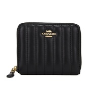 COACH 金屬馬車絎縫皮革 拉鍊短夾(黑色)