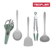 NEOFLAM 廚房配件5件組-2色任選(鍋鏟/湯勺/漏勺/料理夾/料理剪刀)