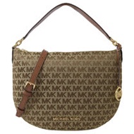 MICHAEL KORS BEDFORD 滿版LOGO織布肩斜兩用包.駝/咖