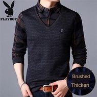 Valazo Playboy Musim Luruh Lelaki T-Shirt Lengan Panjang Versi Korea Palsu Dua Keping Baju Sweater Nipis Muda dan tengah-Tengah Berumur Kemeja Baju Lelaki Pakaian T