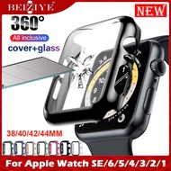 Case+Tempered Glass กระจกกันรอย For Apple Watch 6 SE 5 4 44mm/40mm i Watch 3 2 1 38mm 42mm กระจกนิรภัย Screen Protector coverage Bumper case for apple watch series 6 5 4 3 2 SE กรณี cover Tempered glass film acceccories