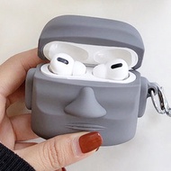 好時候 - Airpods Pro 矽膠保護套 Apple 無線藍牙耳機軟套 防塵防滑 防刮花 摩艾石像人設計 連鎖匙扣