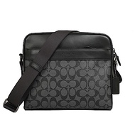 COACH PVC LOGO男用拉鍊寬版斜背包(黑灰)
