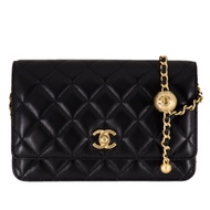 CHANEL 經典雙C LOGO WOC 金球 鍊子皮夾 單肩包/斜背包 (黑色 x 羊皮 x 復古金釦)