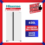 HISENSE Fridge RS686N4AWU 620L Side by Side Inverter Fridge Refrigerator | Wine Rack | White Glass | Hisense SBS Fridge | 2020 New Model (Delivery Only / Unboxing & Installation Services - Klang Valley & JB Area Only)