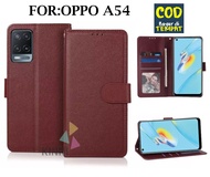 Leather Flip Cover Untuk Oppo A54 (2021) - Wallet Case Kulit - Casing Dompet Case Wallet Leather Flip Case Oppo A54 Casing Hp Leather Dompet Kulit FLIP COVER WALLET