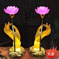 佛燈供佛七彩蓮花燈琉璃燈佛手蓮花燈LED長明燈供花佛前花-