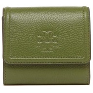 【TORY BURCH】THEA 綠色皮革徽標刺繡翻蓋三折短夾