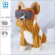 Lboyu 7058 Animal World Spotted Eyeglasses Bulldog Dog Sit Pet Doll Mini Diamond Blocks Bricks Building Toy For Children No Box
