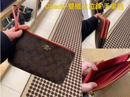 *vivi shop*美國正品COACH全新款 F87587素黑全皮、F87729卡其花花款、F16109 黑咖紅LOGO(大號) 雙層拉鍊手拿包.(真皮&防刮PVC皮款) 零錢包 手機包 手拿包--(保證美國OUTLET直購全新100%正品)-附購證