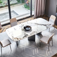 Dining Table Dining Table Household Stone Stainless Steel Latest2022Slate Luxury Dining Table and Chair Latest Bright Feet Italian Source Factory Combination Small Apartment2022 q3RC