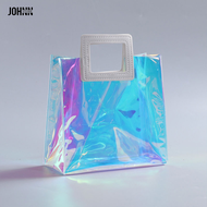 CHIC JOY PVC กระเป๋าโท้ทเลเซอร์,กระเป๋าพลาสติกสีเยลลี่โปร่งใส,ถุงของขวัญมือถือสีรุ้ง