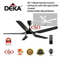 Ceiling fan with light Deka (SV38L) 56'' 5-Blade Ceiling Fan With  LED Light 22W Remote Control 4-Speed 5-Star (Black/White Colour)