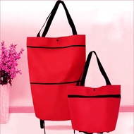 UKEYY - 兩用可摺疊式雙輪購物袋手拉車 | 可手提 肩背 手拉 - 紅色