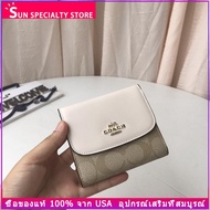 แท้ coach_F87589 สุภาพสตรีพับกระเป๋าสตางค์ใบสั้น 11 ช่องใส่การ์ด-กล่องของขวัญบรรจุภัณฑ์