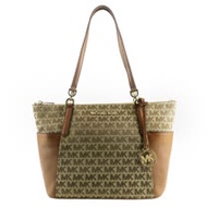 MICHAEL KORS BEDFORD滿版拼接雙口袋托特包-大/棕