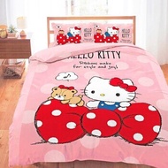 100%純棉雙人兩用床包被套4件組 152x190公分 - Hello Kitty 點點蝴蝶結