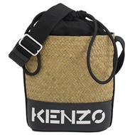 KENZO 經典英文LOGO特殊草編材質水桶包(黑邊)