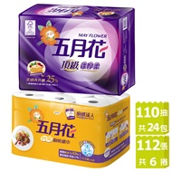 五月花 頂級蓬厚柔三層抽取衛生紙(110抽x24包)-玫瑰果油+妙用廚房紙巾(112張*6捲/袋)