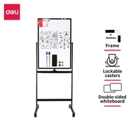 Deli Magnetic Double Sided Flipchart Easel Whiteboard Chalkboard Stand Portable Movable with Wheels E7893