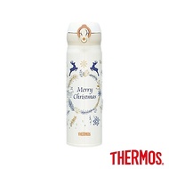 THERMOS膳魔師超輕量彈蓋不鏽鋼真空保溫瓶0.5L(JNL-502CM-FGWH)(花草聖誕節)