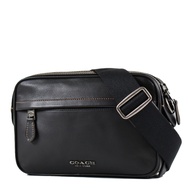 COACH 男款 新款素面全皮革斜背相機包-黑色