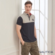 Nautica修身撞色拼接短袖POLO衫-深藍