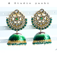Gold Plated Meenakari And Kundan Jhumki Earrings - Jhumka earring - Indian jewellery