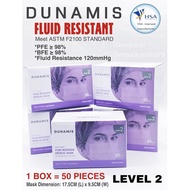 DUNAMIS • HSA-Licensed • Fluid Resistant Medical Mask • PFE ≥98% BFE ≥ 98% • Level 2 •